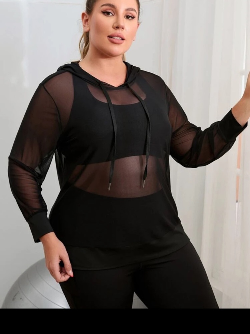 SHEIN Black Sheer Mesh Hoodie